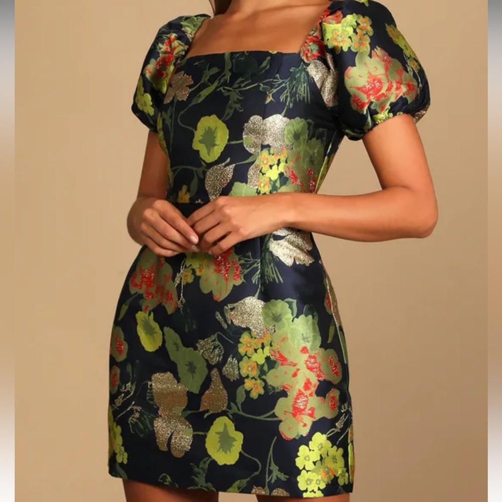 Lulus Navy Blue Puff Sleeve Mini Dress